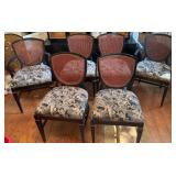 6 Cane Back Chairs w/ Cherub Upholstery