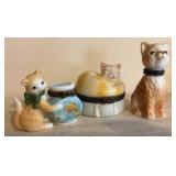 Porcelain Cat Trinket Boxes w/ Miniature Figurine