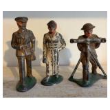 3 Small Cast Metal Military Figures