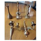 Brass Candleholders & Bud Vase Group