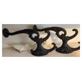 Pair Cast Iron Wall Coat Hooks & Dolphin Opener