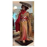 Japanese Geisha Doll in Glass Case