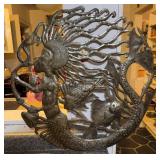 Signed Haitian Metal Art Mermaid Wall Sculpture