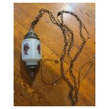 Glass Hanging Lamp w/ Floral & Brass Trim