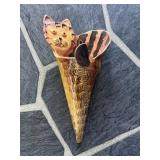 Hand-Painted Ceramic Wall Pocket w/ Cat Motif