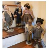5 Cloth & Composition Dolls w/ Stands