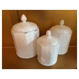 Milk Glass Canister Jars Set w/ Grape Motif