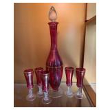 Venetian Ruby Glass w/ Gold Floral Details Decante