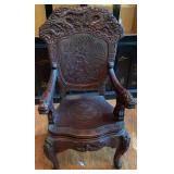 Antique East Asian Carved Dragon Hardwood Armchair