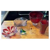 Art Glass Bowls, Vases, Bell & Sailboat