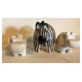Carved Mini Figurines - Zebra & Hippos