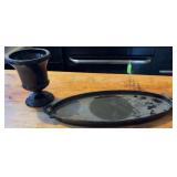 Black Amethyst Glass Vase w/Oval Tray Set