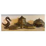 Brass Inkwell, Tortoise Incense & Duck Figurine