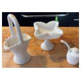 3pc Fenton Hobnail Milk Glass Pieces