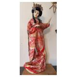Vintage Japanese Geisha Doll in Red Gold Kimono