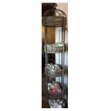 Tall Metal Corner Shelf Stand w/ Ornate Top