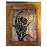 Stained Glass Iris Panel w/Wooden Frame