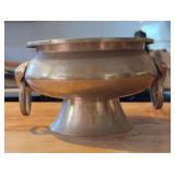 Vintage Brass Pedestal Planter w/ Side Rings