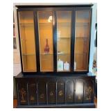 Black Chinoiserie Lacquer 2pc China Cabinet