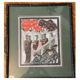 Chinese Woodblock Print on Rice Paper Framed