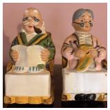 Pair Chalkware Grandpa & Grandma Banks Japan
