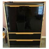 Black and Wood Cabinet w/ Shelves & Drawers