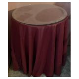 Round Wood Table w/Glass Top and Red Cloth