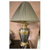 Brass & Pewter Table Lamp w/ Pleated Shade