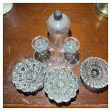 Pressed Glass Candlestick Holders & Dish Set
