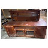 Wood Entertainment Center w/ Hutch and Glass Doors