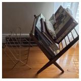 Wood & Metal Magazine Racks w/ Books & Albums