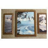Framed Coastal Prints w/ Matching Wall Clock Set