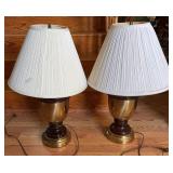 Pair Brass & Wood Table Lamps