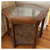 Hexagonal Wood & Glass Accent Table w/ Shelf