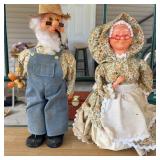 Farmer and Wife Cloth Dolls w/ Floral Outfits