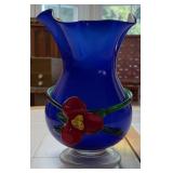 Blue Glass Floral Murano Style Vase