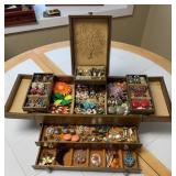 Jewelry Box w/Costume Earrings, Pins & Brooches