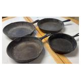 4 Cast Iron Skillets w/ Handles