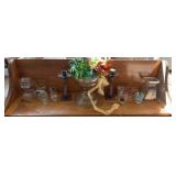 Wood Wall Shelf w/ Glassware, Shot Glasses