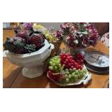 Ceramic Fruit Decor, Faux Flowers & Wall Clock