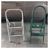 2 Folding Metal Step Stools 2-Step White & Green