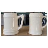 Pair White Ceramic Beer Steins w/ Handles