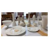White Ceramic & Milk Glass Figurines & Vases