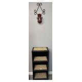 Black Wicker-Top 3-Shelf Stand w/ Wall Sconce