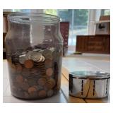 Collection of Coins w/Vintage Metal Coin Sorter