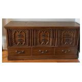 Ornate Wood Dresser w/ Six Drawers, Metal Pulls
