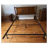 Wood Headboard w/ Bed Frame, Carved Detail