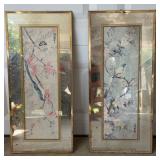Pair Brytoné Bird Floral Mirror Prints 13" x 29"