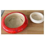 Pair Red & White USA Pottery Ashtrays