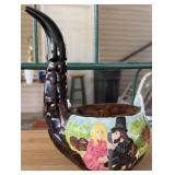 Ceramic Figural Pipe Mug, Pilgrim Scene Decor